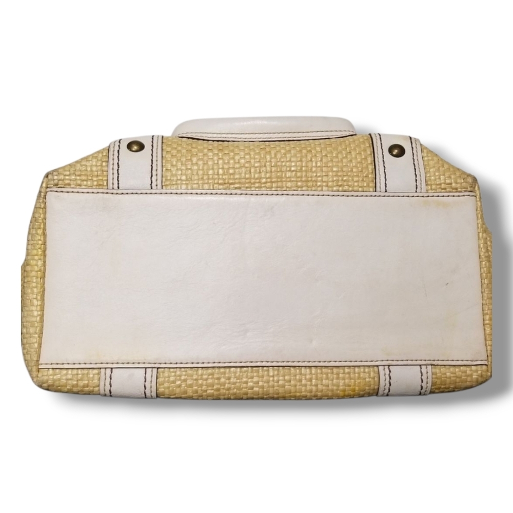 Coach Vintage Straw Tote Bag White Leather 113 Legacy Y2K Summer Shoulder Purse - Picture 6 of 11